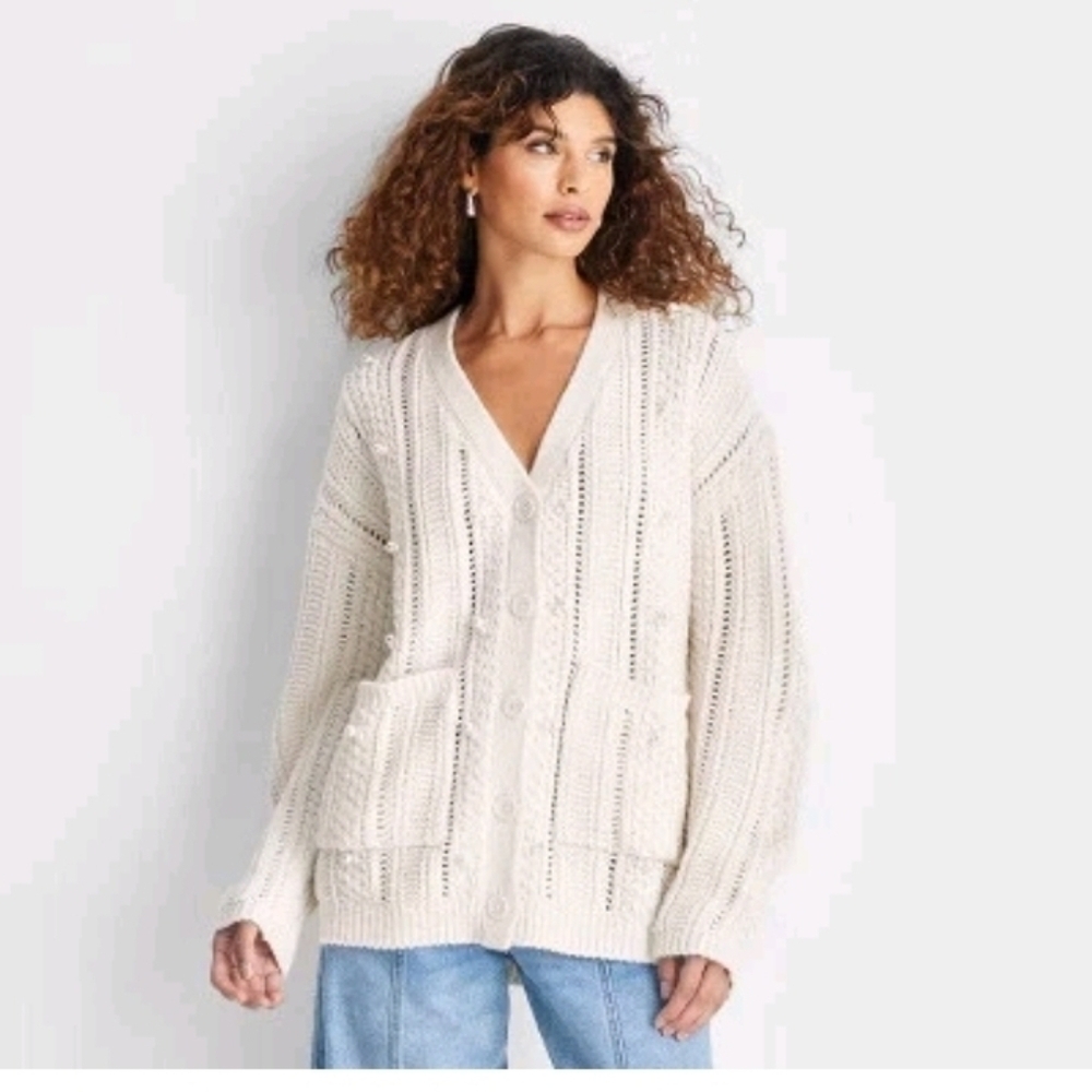 Future Collective Women's Embellished Relaxed Cardigan Cream